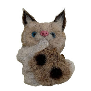 Vintage Real Fur Realistic Cat Kitty Lapel Pin with Felt Back Rare Unique